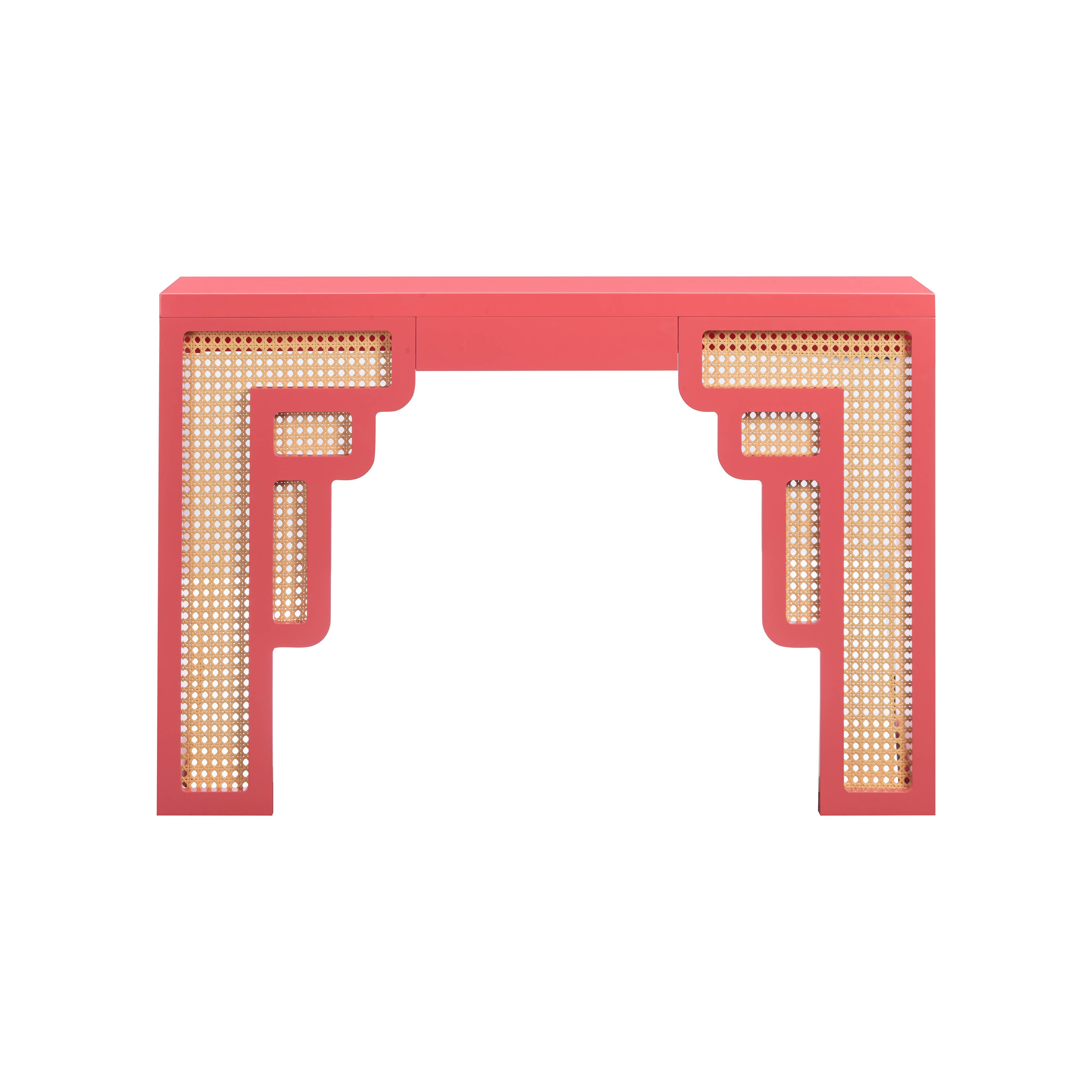 Suzie Coral Pink & Rattan Console Table - Image 1