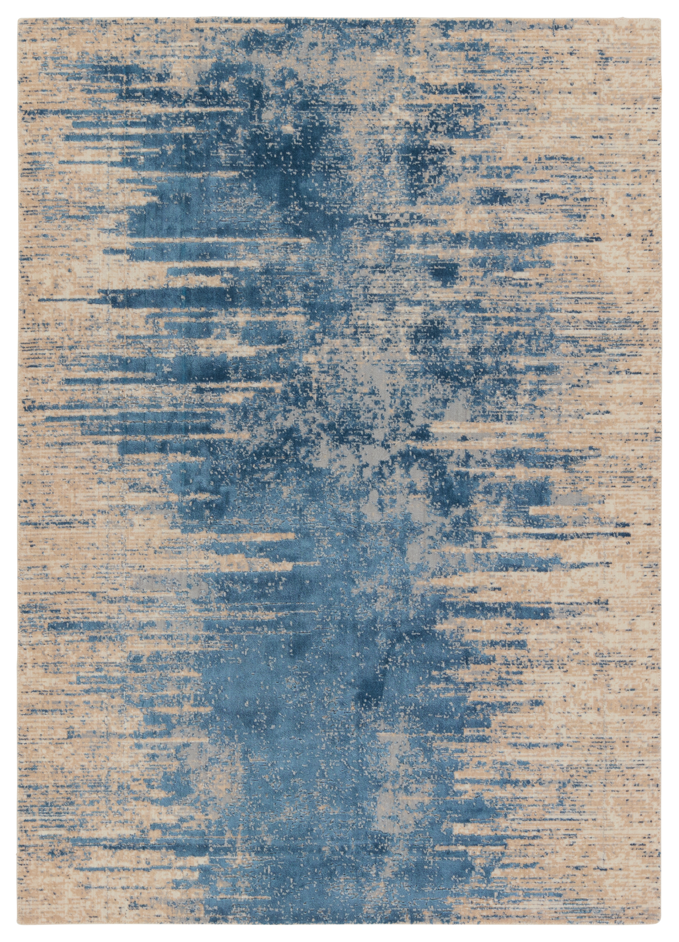 Portofino SPA03 Abstract Blue and Beige Area Rug (5'3"x7'6") - Image 0