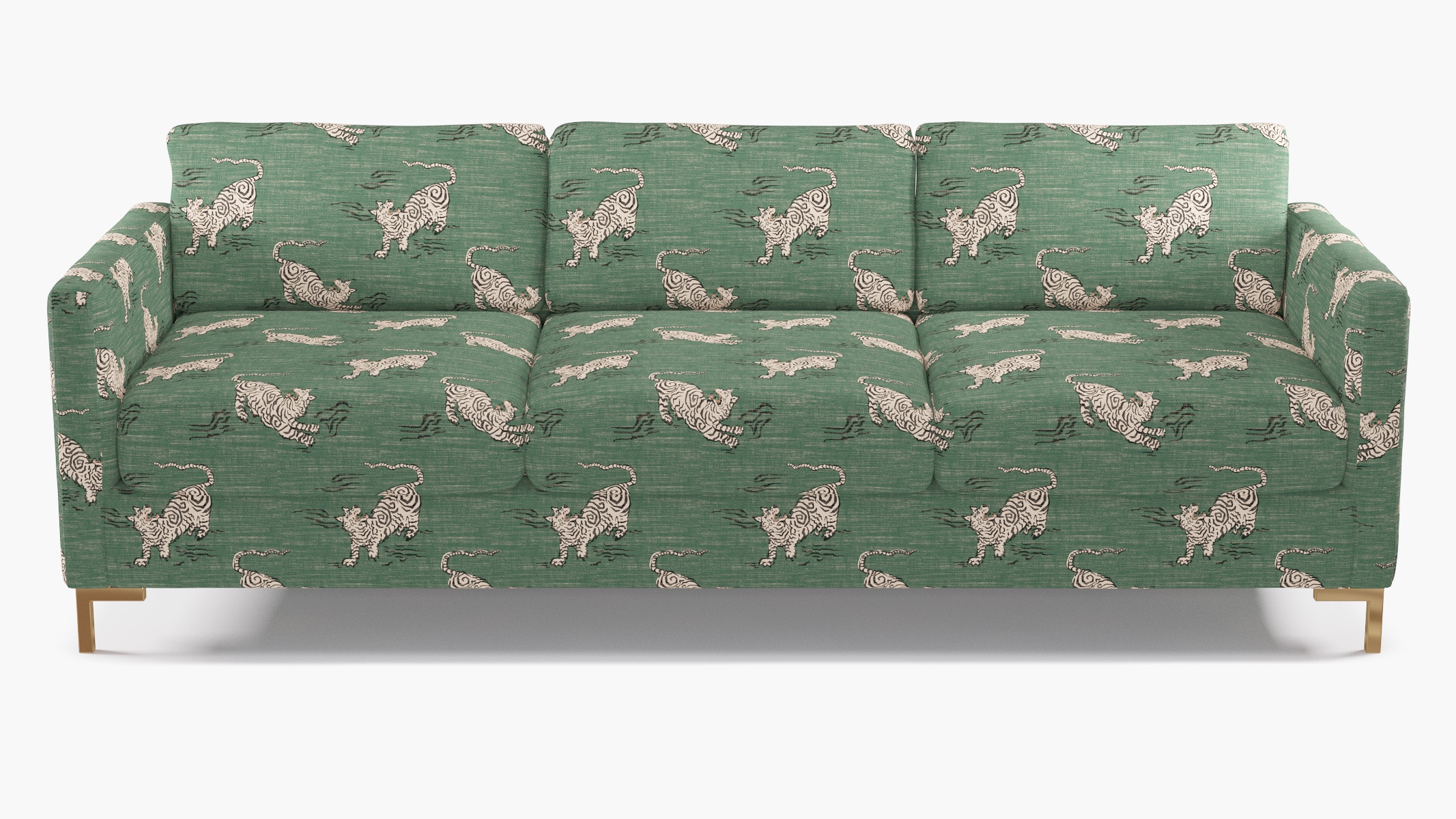 Modern Sofa, Emerald Tigresse, Brass L Leg - Image 0