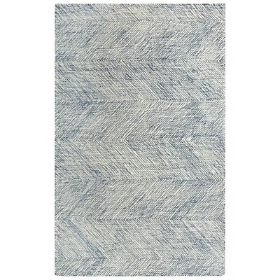 Morecambe Chevron Handmade Tufted Wool Blue Area Rug - Image 0