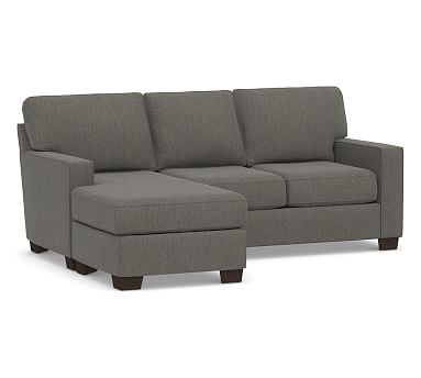 Buchanan Square Arm Upholstered Sofa with Reversible Chaise Sectional, Polyester Wrapped Cushions, Chenille Basketweave Charcoal - Image 0