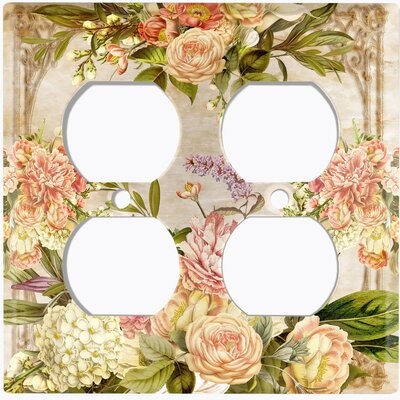 Metal Light Switch Plate Outlet Cover (Vintage Rose Frame - Double Duplex) - Image 0