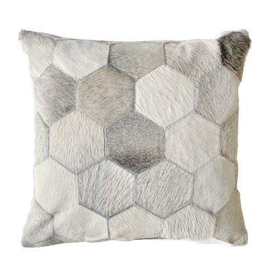 Noori Home - Eli Hexagon Design Decorative Cowhide Throw Pillow, 18"x18"x4", Grey/ivory/beige - Image 0