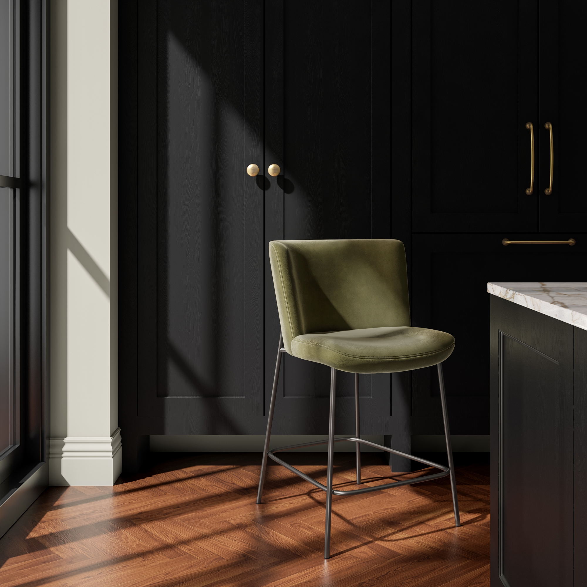 Early Counter Stool Faux Green Mohair - Image 7