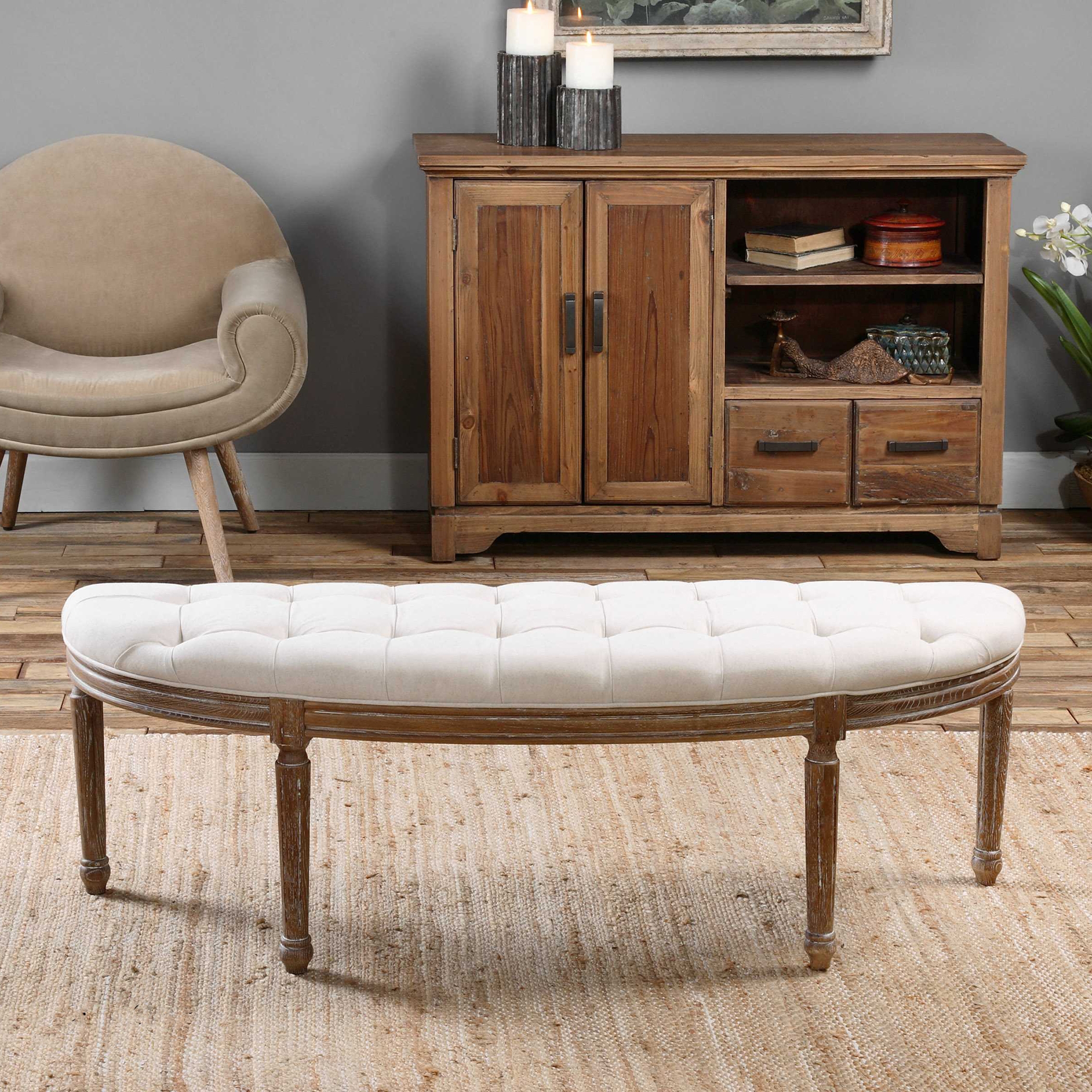 Leggett Tufted White Bench - Image 2