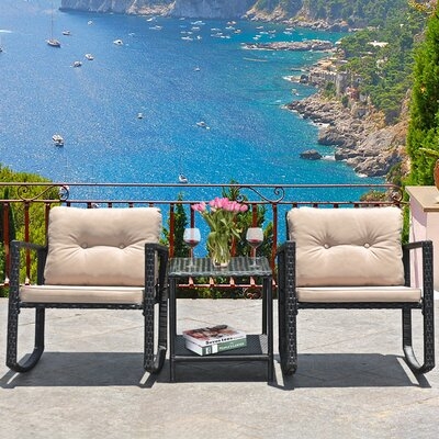 Wrought Studio™ 3 Pcs Patio Rattan Wicker Chaise Chair Table Set Outdoor Rattan Furniture - Image 0