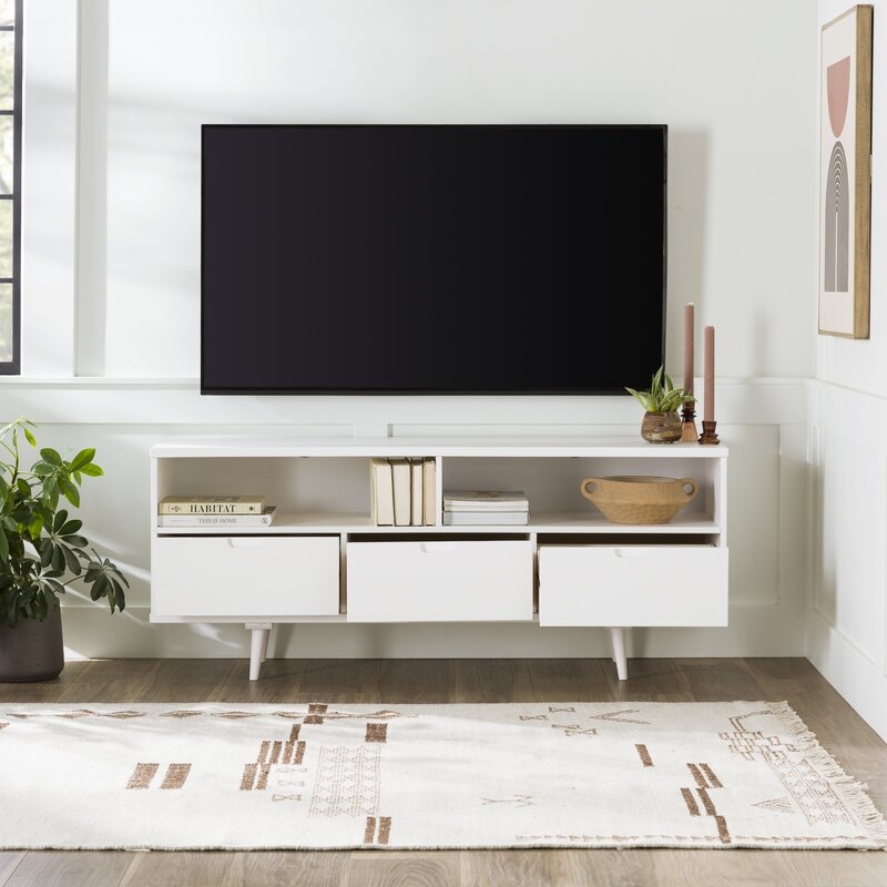 Sadie Solid Wood TV Stand for TVs up to 65", White - Image 0