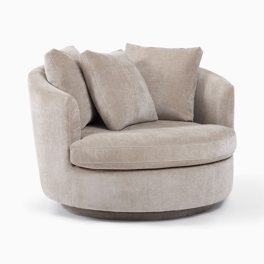 Viv Grand Swivel Chair Poly Dune Distressed Velvet Concealed Support - Image 0