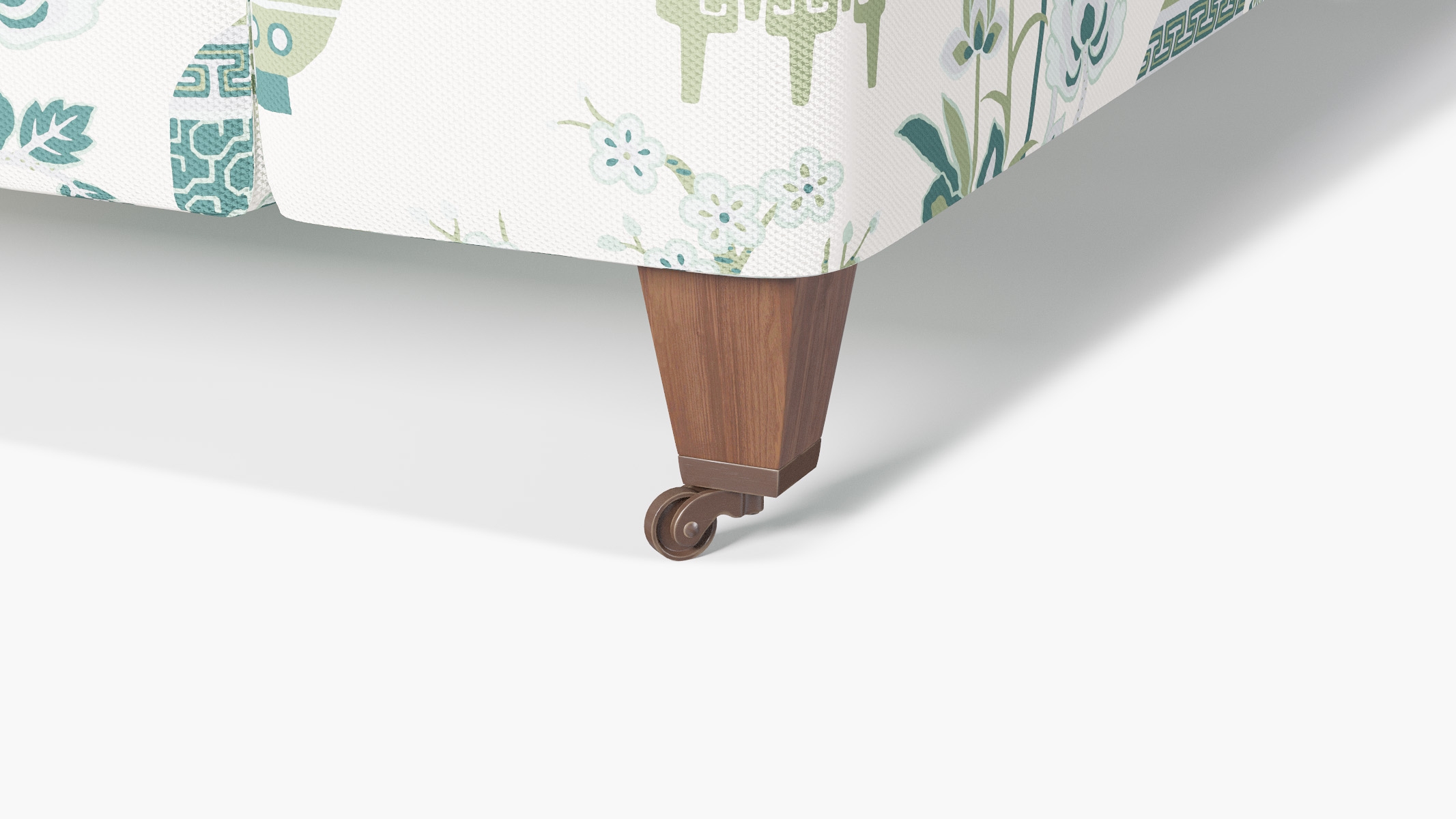 Classic Sofa, Pistachio Kan-Shie, Walnut with Antique Brass Caster - Image 1