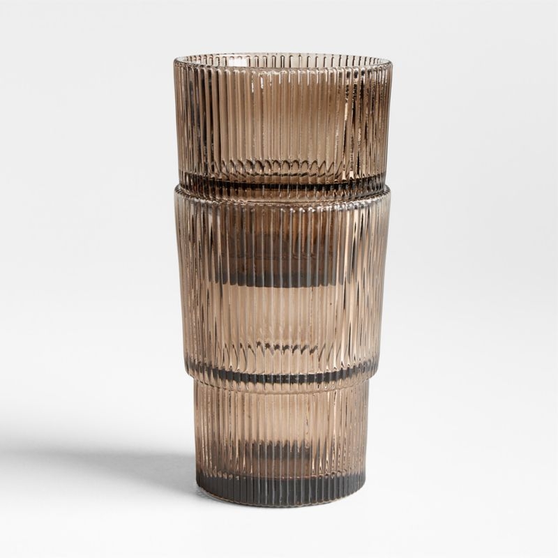 Atwell 16-oz. Taupe Stackable Ribbed Highball Glass - Image 2