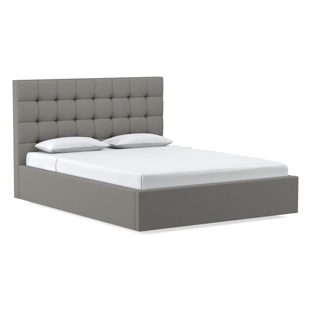 Emmett Grid Tufting, Low Profile Bed, Full, Chenille Tweed, Silver, No-Show Leg - Image 0