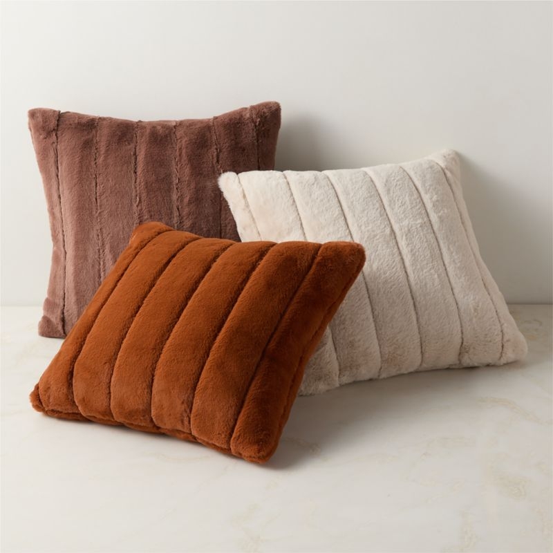 Channel Chestnut Brown Faux Fur Throw Pillow with Down-Alternative Insert 18"x18" - Image 2