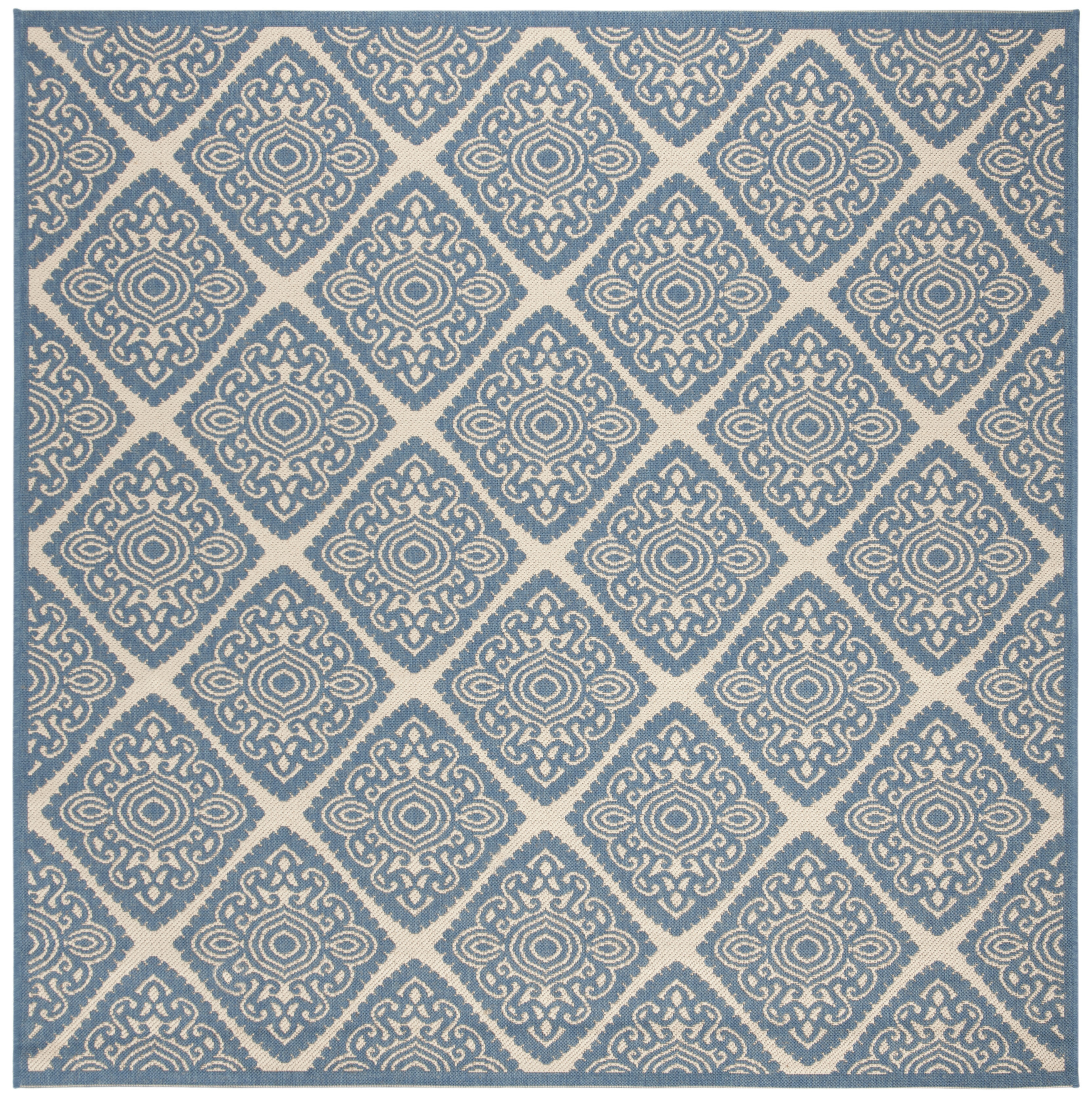 Arlo Home Indoor/Outdoor Woven Area Rug, LND132N, Cream/Blue,  6' 7" X 6' 7" Square - Image 0
