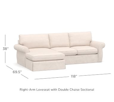 Pearce Roll Arm Slipcovered Right Arm Loveseat with Double Chaise Sectional, Down Blend Wrapped Cushions, Performance Heathered Basketweave Alabaster White - Image 5