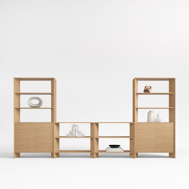 Terrazza 152" Natural Solid Oak Wood Storage Media Console Set - Image 0