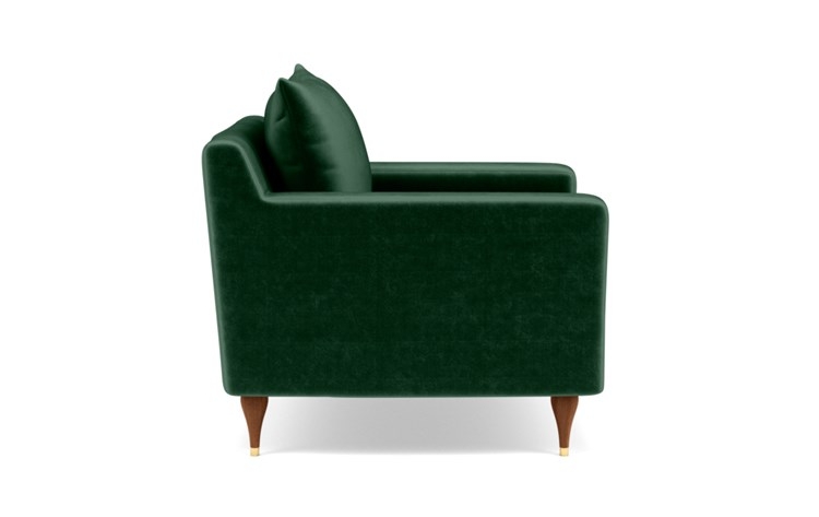 Sloan Accent Chair with Green Malachite Fabric, down alternative cushions, and Oiled Walnut with Brass Cap legs - Image 2