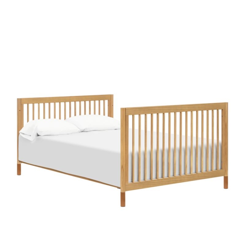 Babyletto Gelato Honey Wood & Vegan Tan Leather 4-in-1 Convertible Baby Crib with Toddler Bed Conversion Kit - Image 4