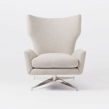 Hemming Swivel Base Chair, Poly, Performance Coastal Linen, White, Polished Nickel - Image 3