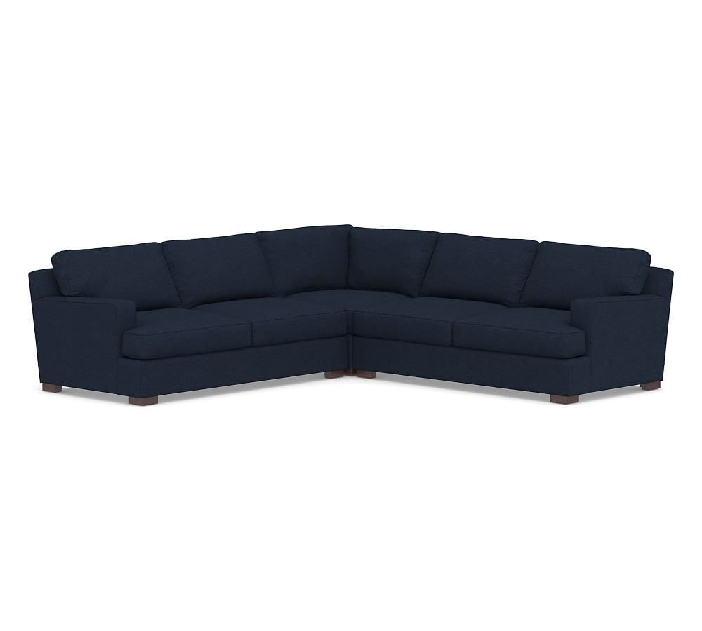 Townsend Square Arm Upholstered 3-Piece L-Shaped Corner Sectional, Polyester Wrapped Cushions, Performance Heathered Basketweave Navy - Image 0