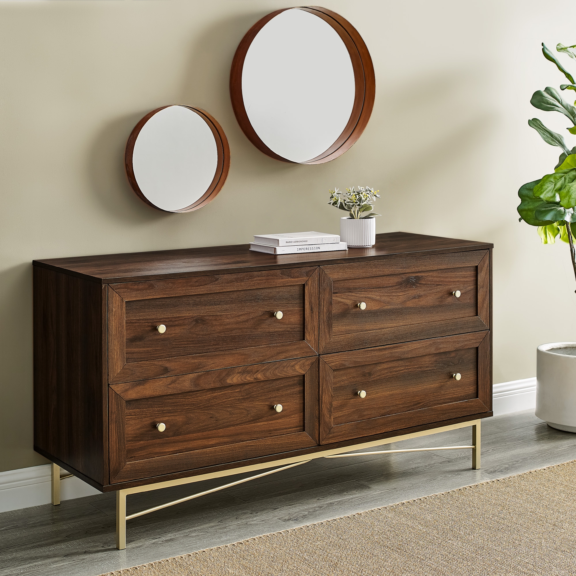 Gwen 56" 4 Drawer Modern Dresser - Dark Walnut - Image 4