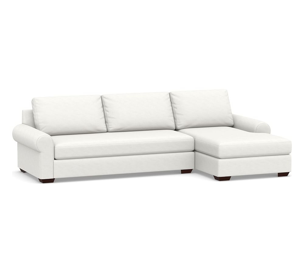 Big Sur Roll Arm Upholstered Left Arm Sofa with Chaise Sectional and Bench Cushion, Down Blend Wrapped Cushions, Performance Slub Cotton White - Image 0