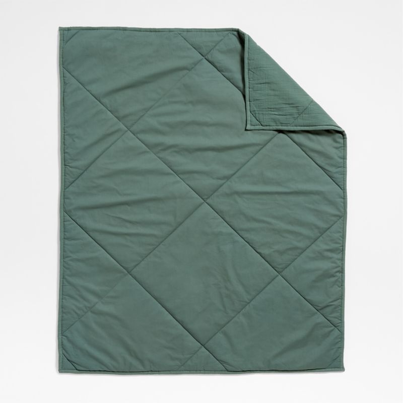 Supersoft Pine Green Organic Cotton Gauze Baby Crib Quilt - Image 1