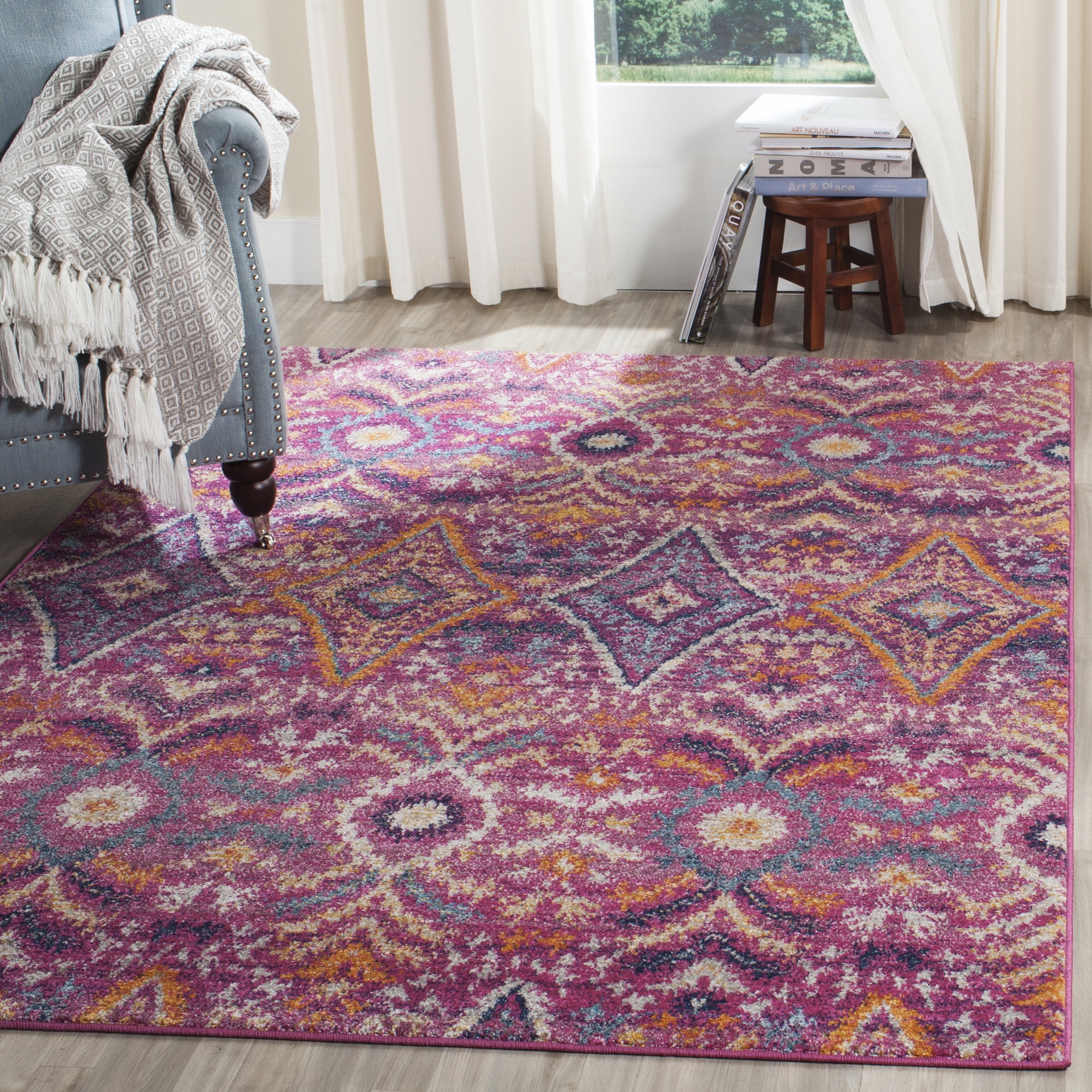 Arlo Home Woven Area Rug, MAD610M, Fuchsia/Multi,  5' 1" X 7' 6" - Image 1