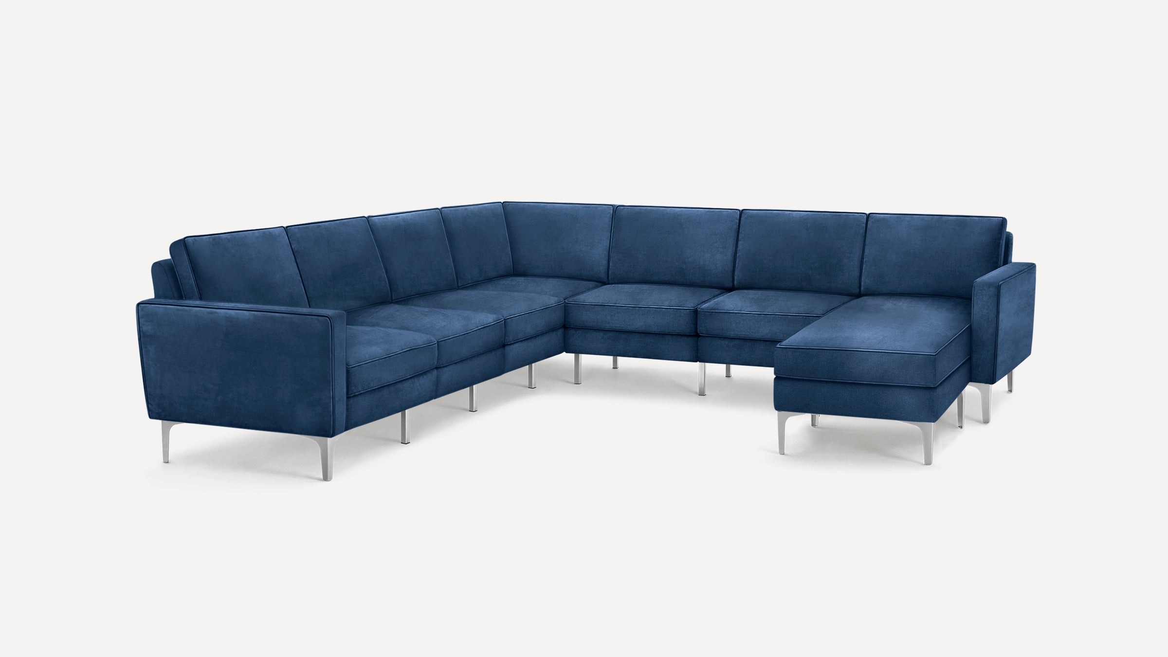 Nomad Velvet 7-Seat Corner Sectional with Reversible Chaise - Midnight - Performance Velvet / Chrome - Metal - Image 0