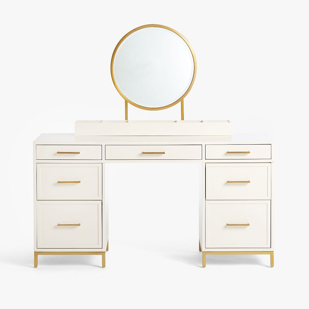 Blaire Smart Storage Vanity Desk Set, Lacquered Simply White - Image 0