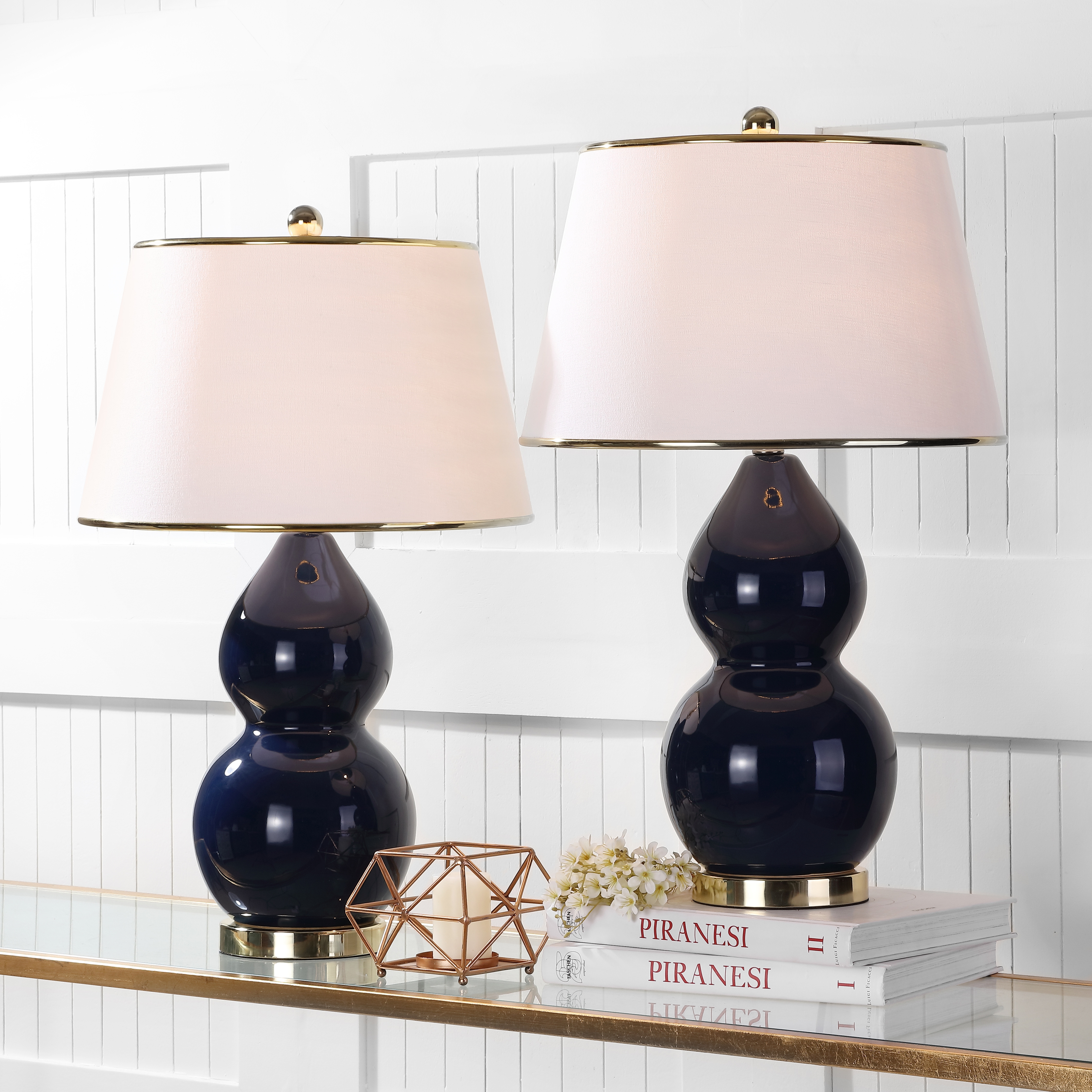 Jill 26.5-Inch H Double- Gourd Ceramic Table Lamp - Navy - Arlo Home - Image 6