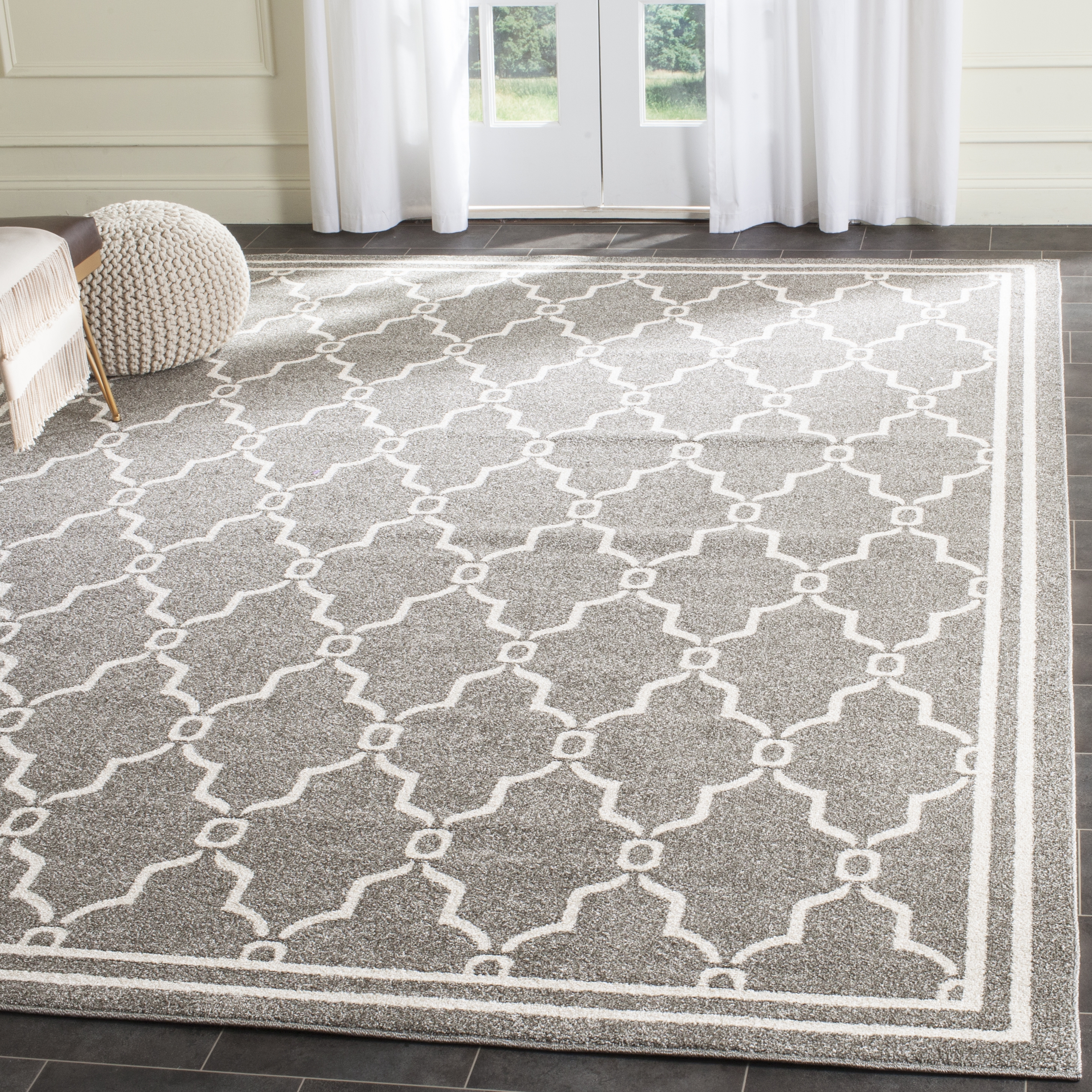 Arlo Home Indoor/Outdoor Woven Area Rug, AMT414R, Dark Grey/Beige,  10' X 14' - Image 1