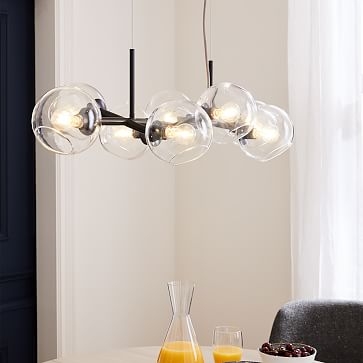 Staggered Glass Chandelier With Light Bulb, Clear, Bronze - Image 1