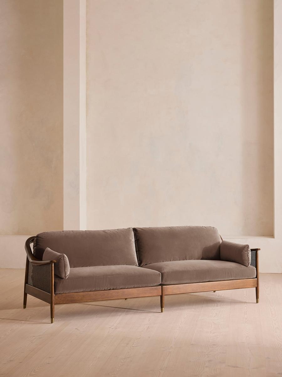 Atlanta Four Seater Sofa, Velvet, Taupe, US - Image 0