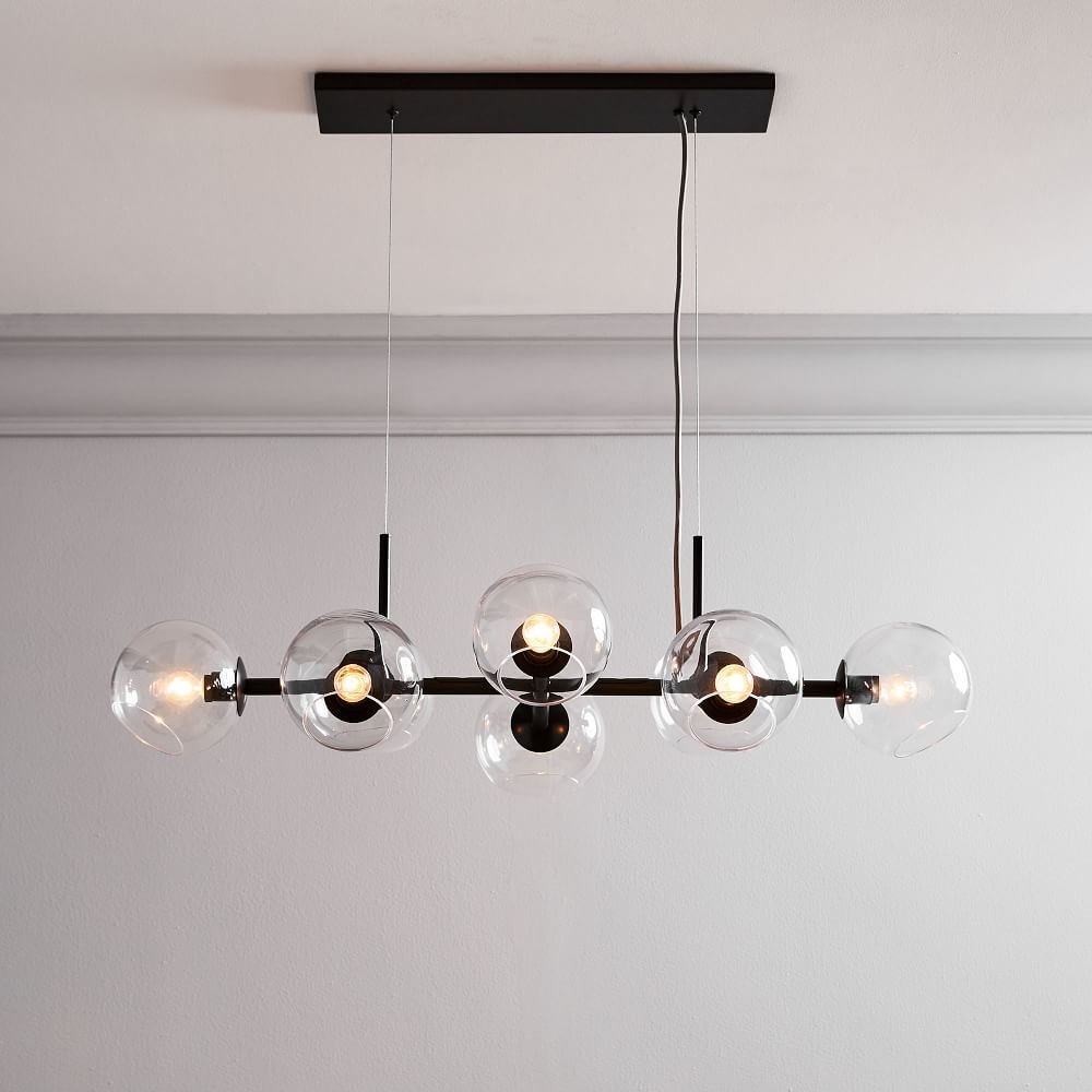Staggered Glass Chandelier With Light Bulb, Clear, Bronze - Image 0