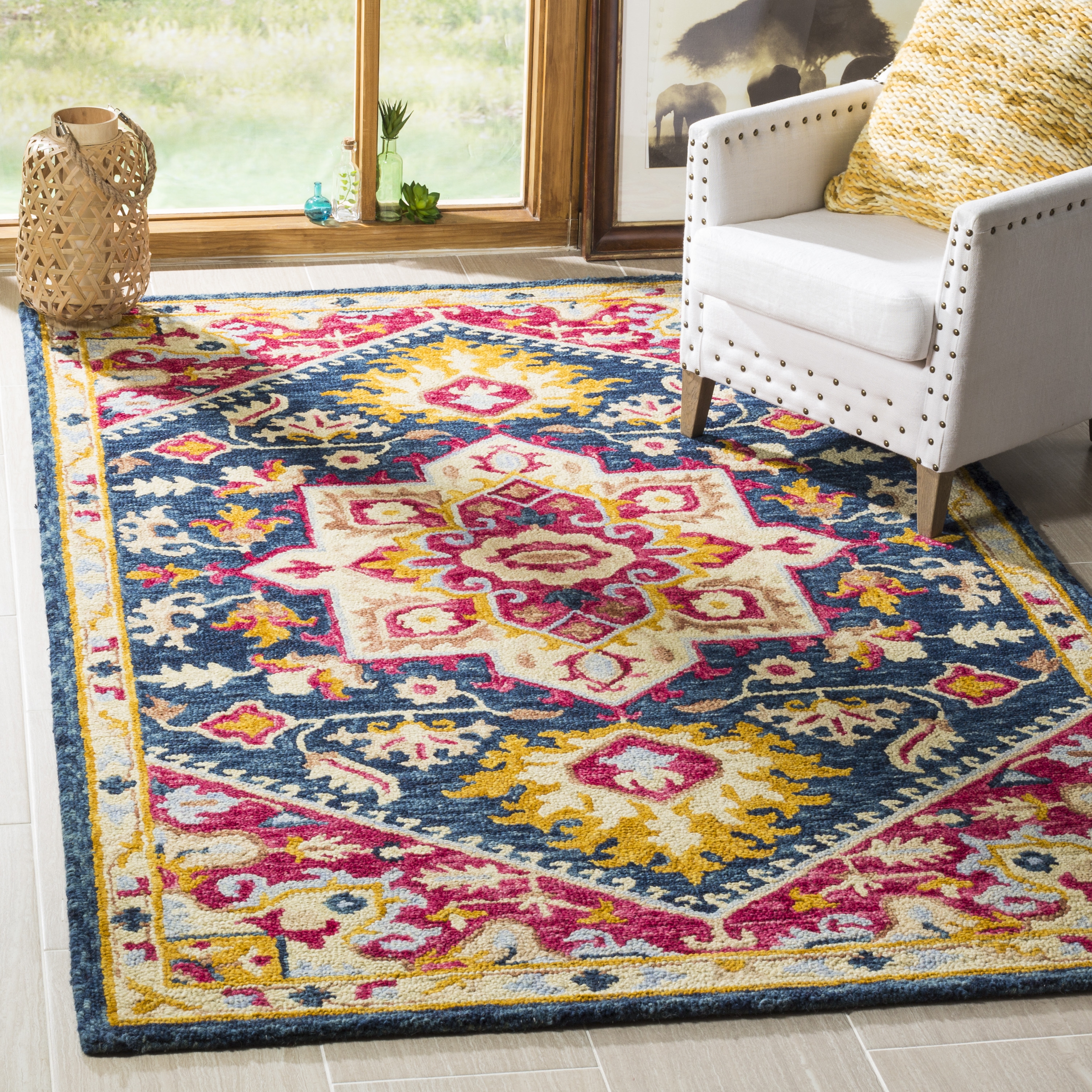 Arlo Home Hand Tufted Area Rug, APN513N, Navy/Fuchsia,  3' X 5' - Image 1