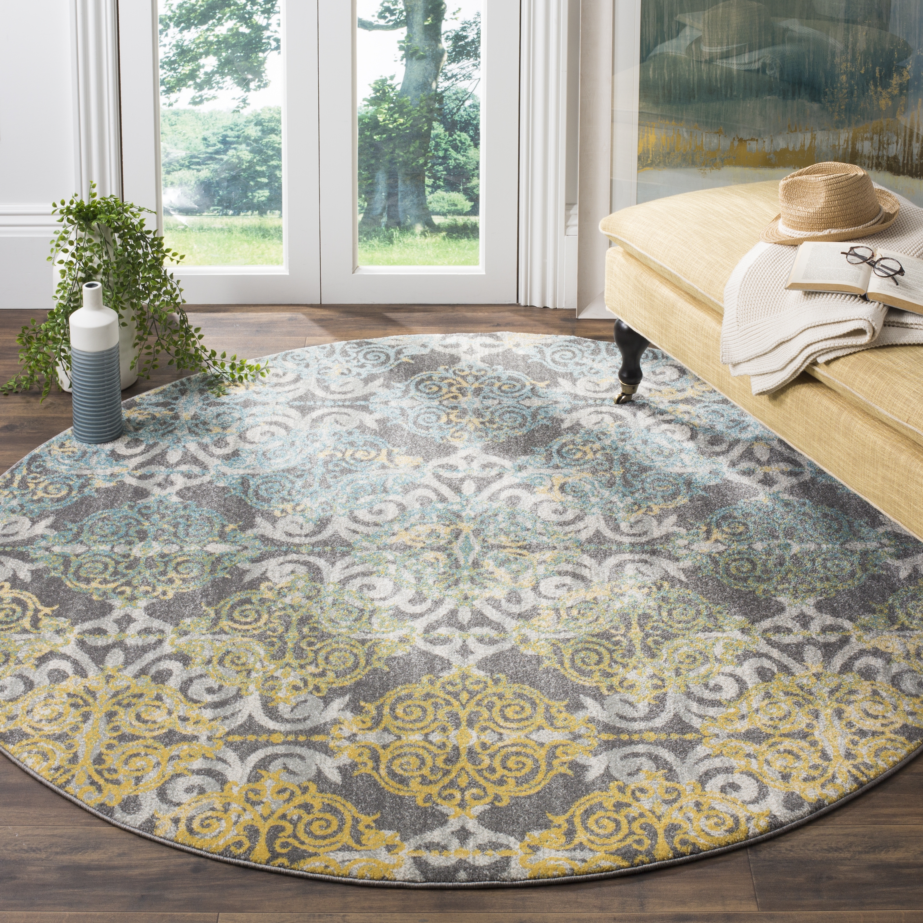 Arlo Home Woven Area Rug, EVK230D, Grey/Ivory,  5' 1" X 5' 1" Round - Image 1