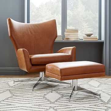 Hemming Swivel Base Chair, Poly, Vegan Leather, Cinder, Polished Nickel - Image 1