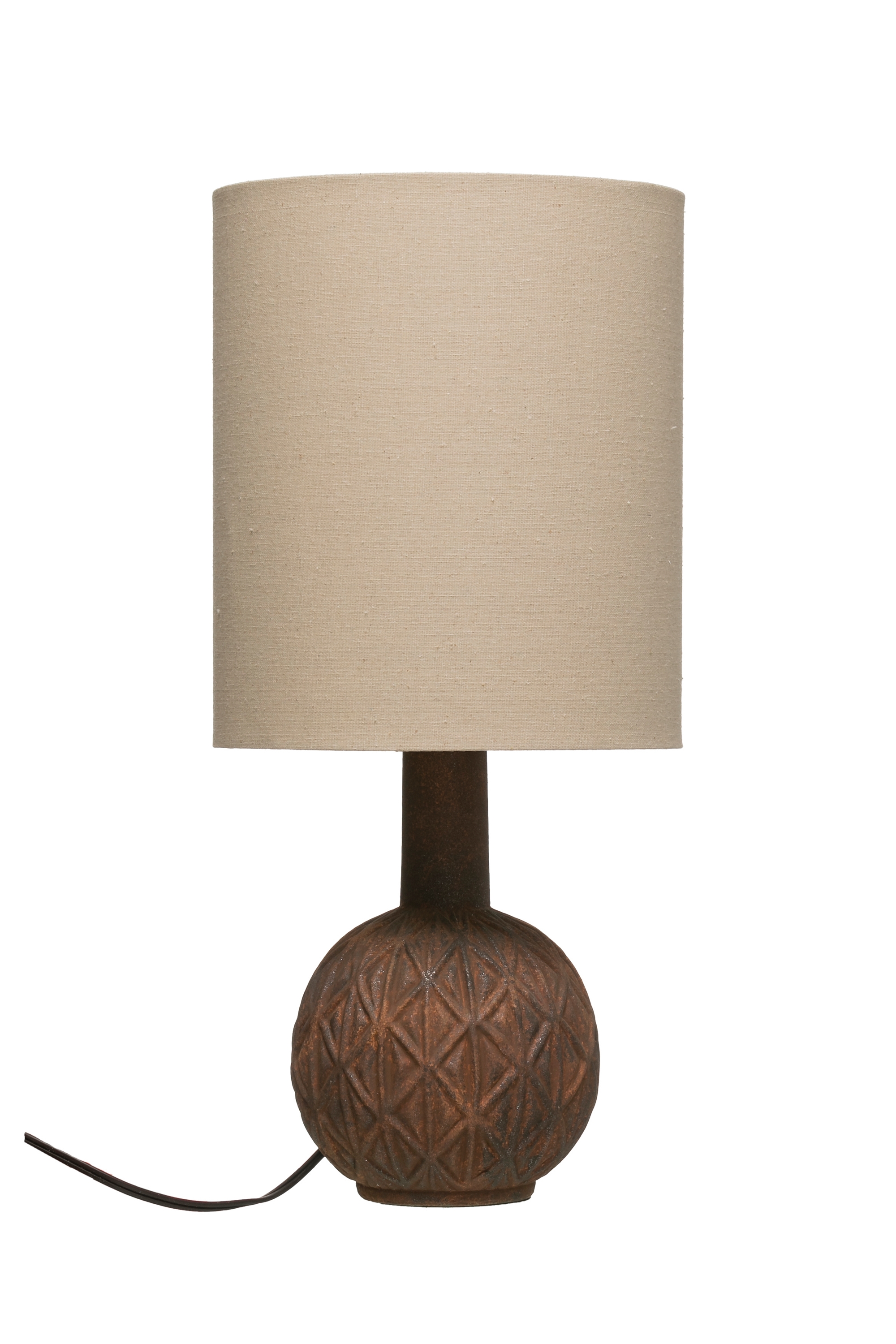 Embossed Terracotta Table Lamp with Linen Shade - Image 0