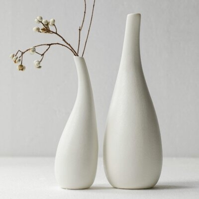 Ceramic Vase Pack 2, White Modern Bud Vase, Ceramic Modern Vase Decor, Sculpture Decor, Fire Place Decoration, Mid Century Modern, Drip - Image 0