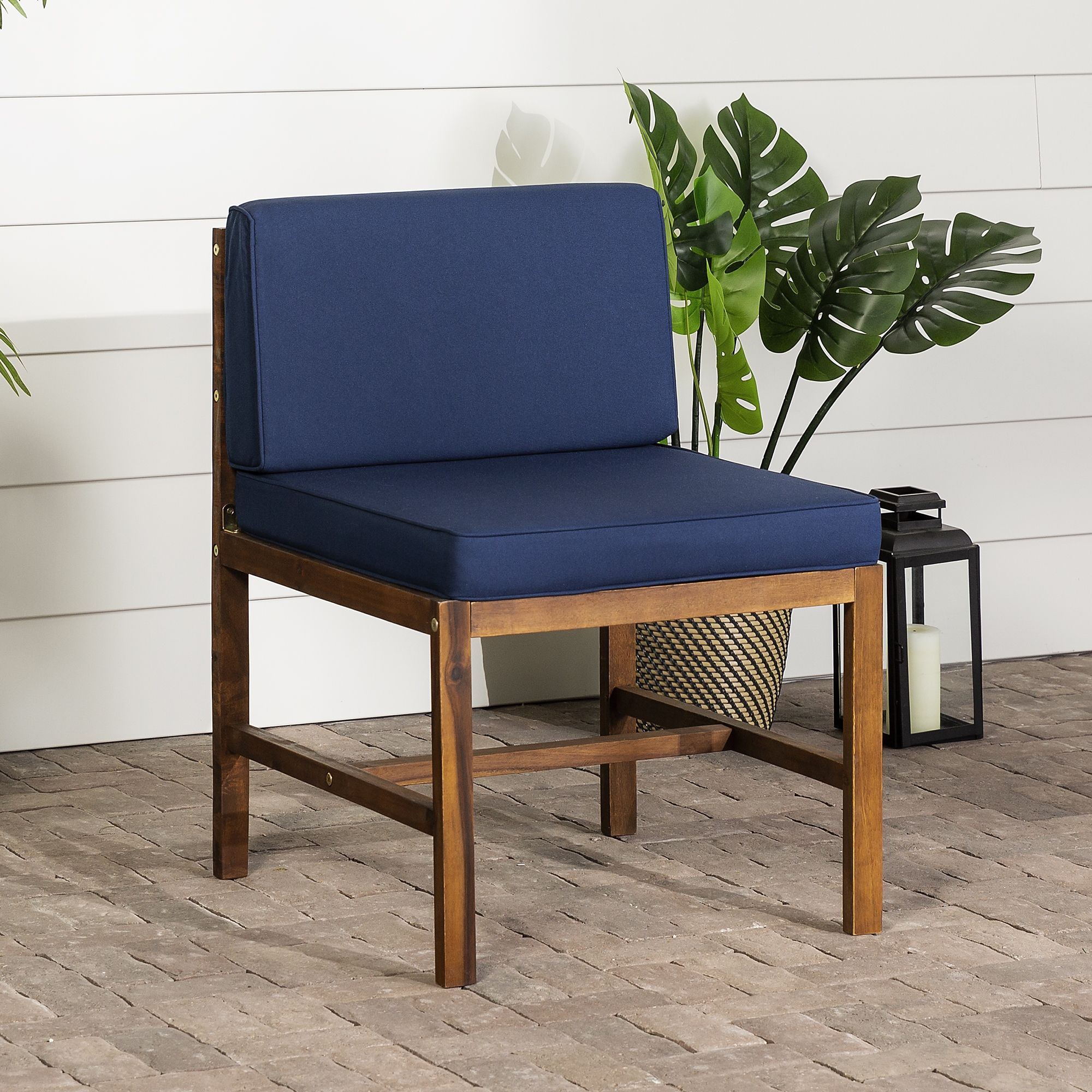 Sanibel Modular Acacia Patio Side Chair - Dark Brown/Navy Blue - Image 6