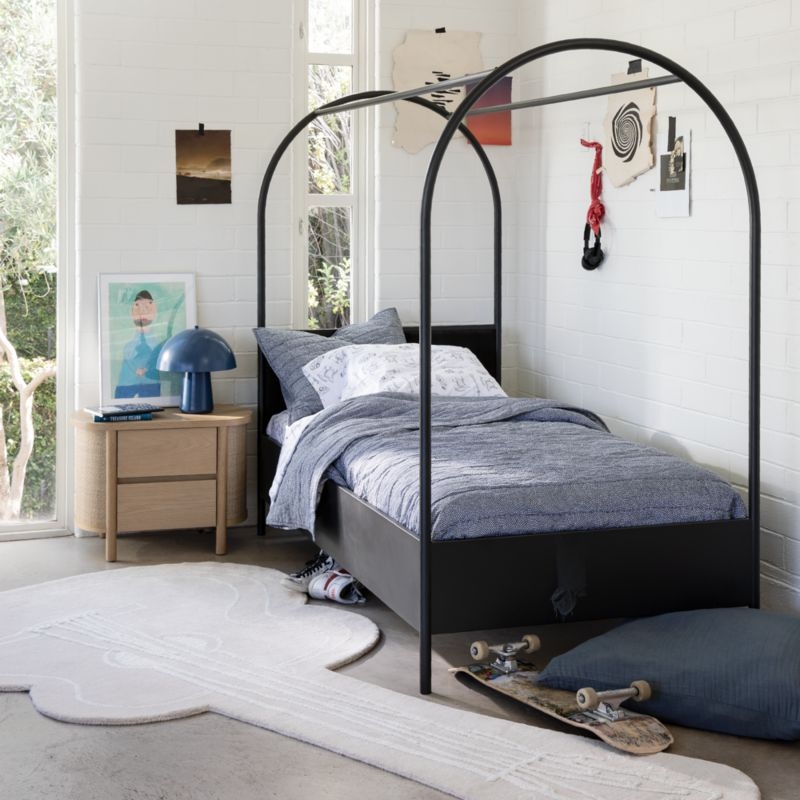 Canyon Arched Twin Black Canopy Bed with Upholstered Headboard - Image 3