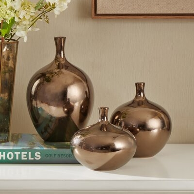 Ansen Mirrored Ceramic Decorative Vases 3-piece set - Image 0
