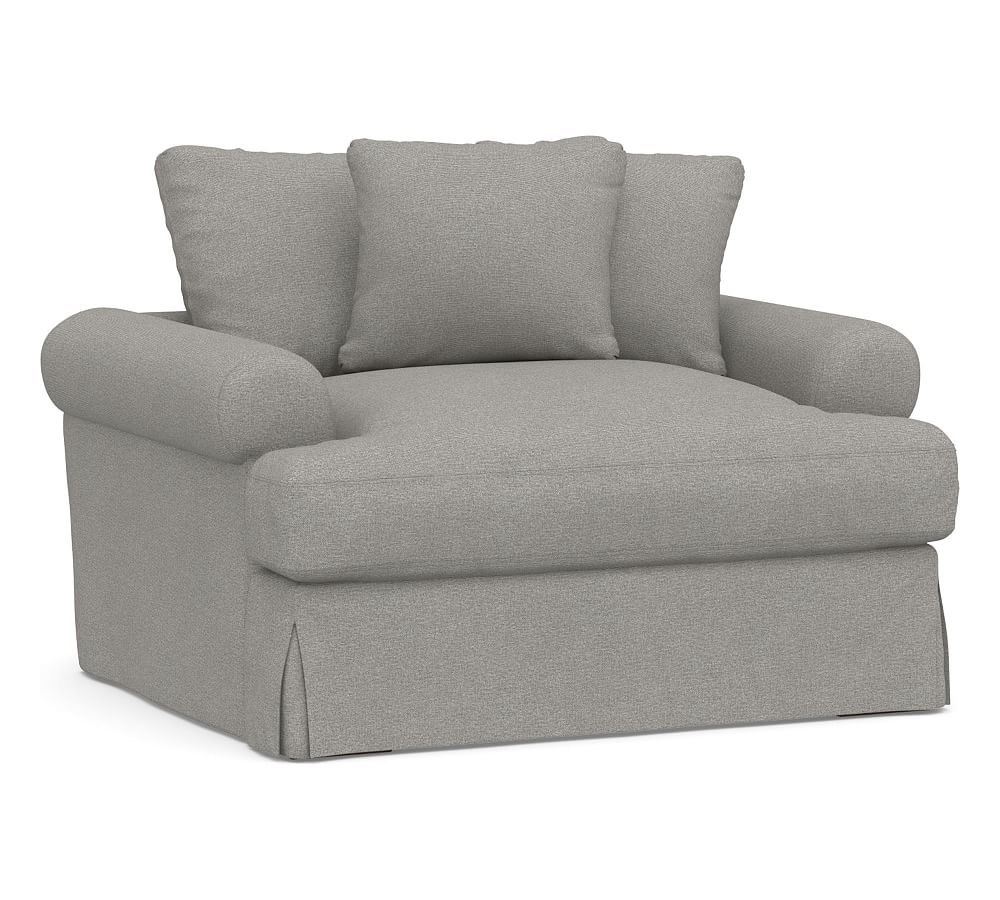 Sullivan Roll Arm Slipcovered Deep Seat Chair-and-a-Half, Down Blend Wrapped Cushions, Performance Heathered Basketweave Platinum - Image 0