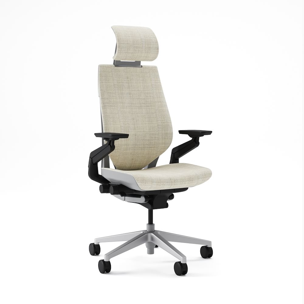 Steelcase Gesture Armed Task Chair With Lumbar, Soft Casters, Headrest, Platinum & Seagull Frame, Remix, Linen Beige - Image 0