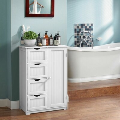 Rosecliff Heights Wooden 4 Drawer Bathroom Cabinet Storage Cupboard 2 Shelves Free Standing White - Image 0