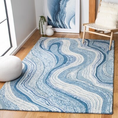 Albrian Abstract Handmade Tufted Wool Light Blue/Ivory Area Rug - Image 0
