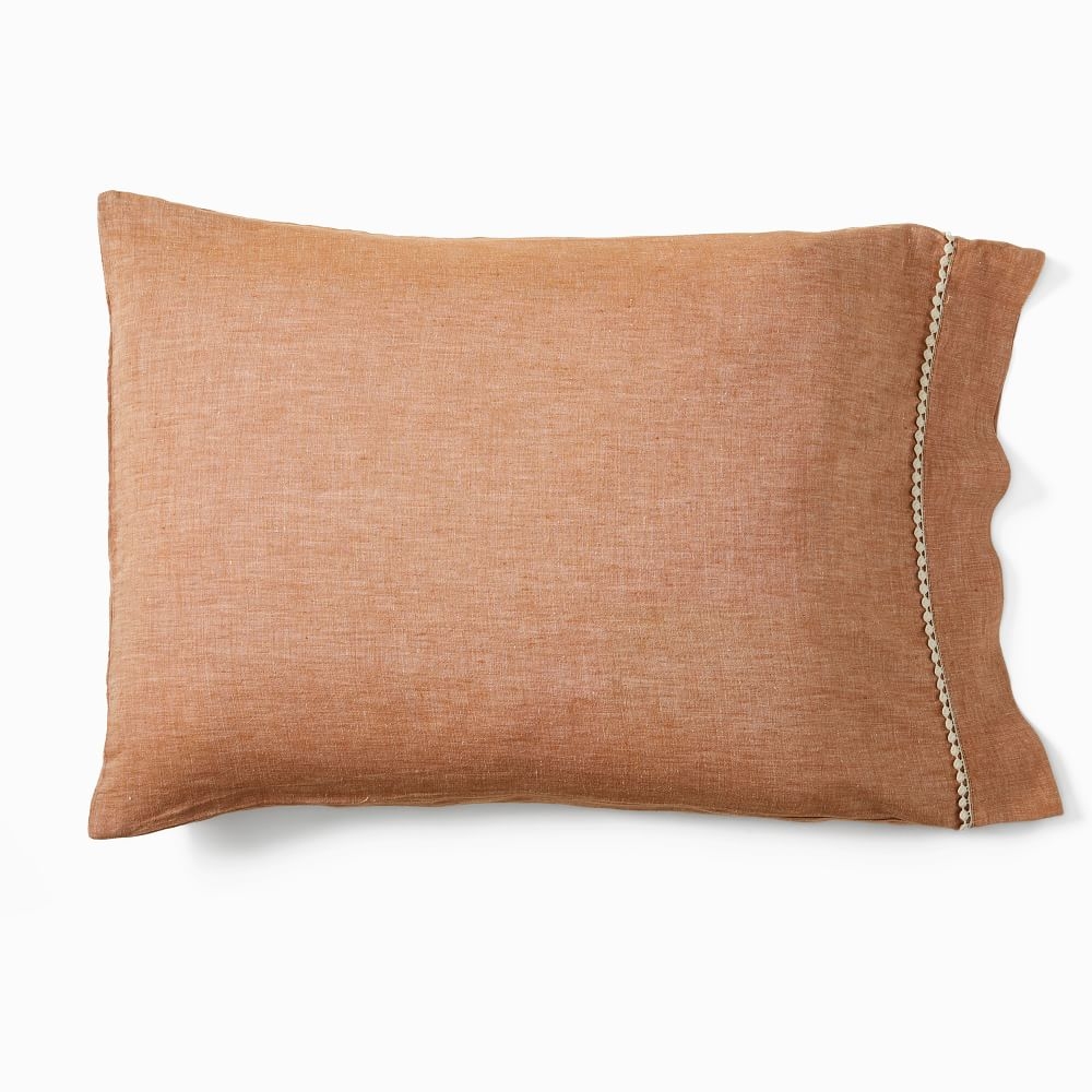 European Flax Linen Pom Pom Sheet Set, Standard Pillowcase Set, Terracotta Melange - Image 0