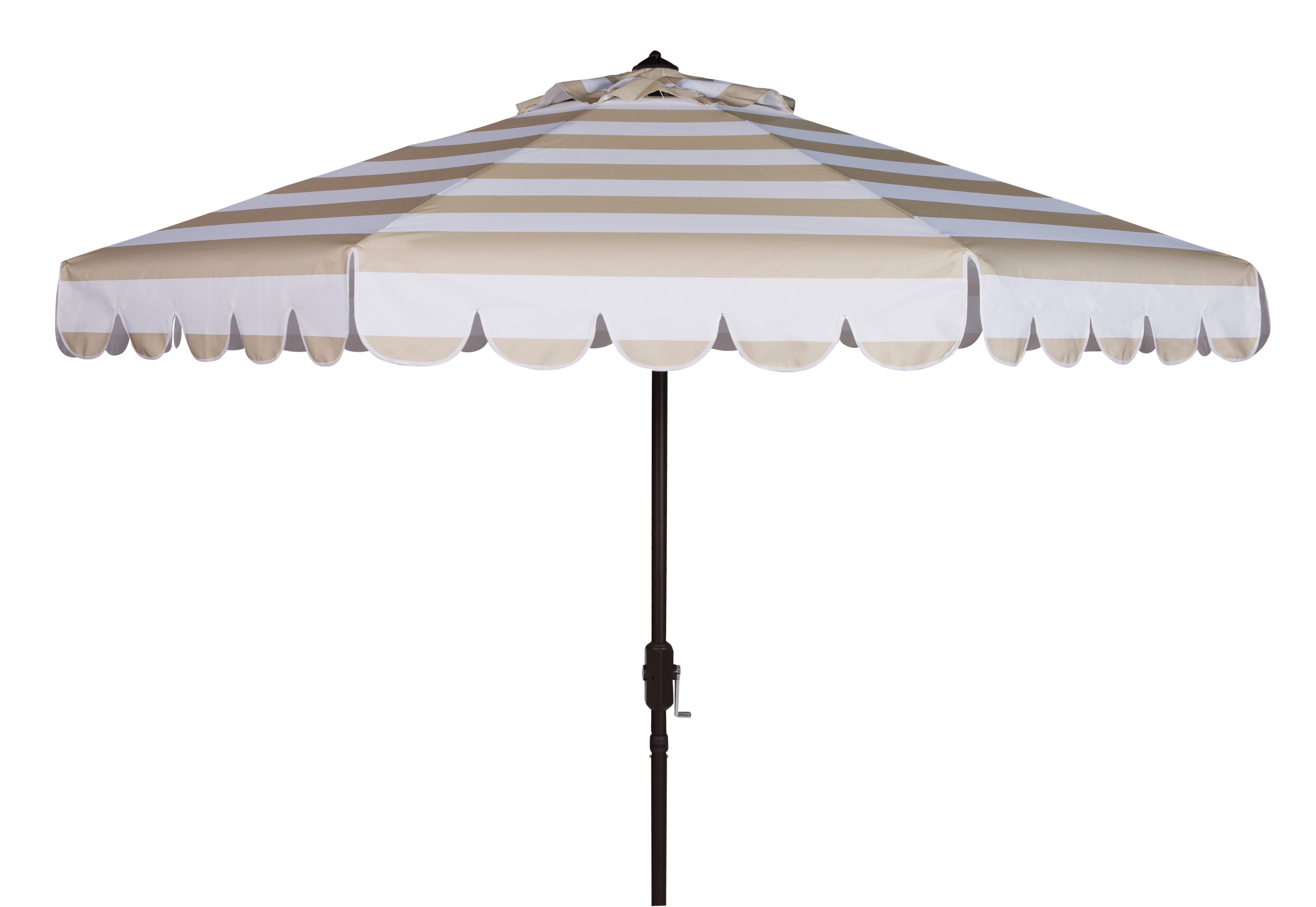 Maui Single Scallop Striped 9Ft Crank Push Button Tilt Umbrella - Beige/White - Arlo Home - Image 0