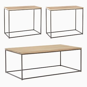 Streamline Coffee Table & 2 Side Tables Set, Glass, Dark Walnut/Antique Bronze - Image 3