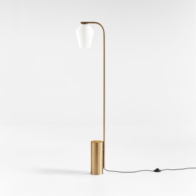 Arren Brass Floor Lamp with Milk Angled Shade 56" - Image 0